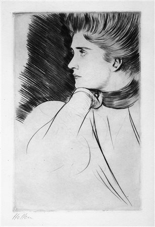 Helleu, Paul CÃ©sar(Vannes 1859 - Parigi 1927)FEMME ACCOUDÃ‰E....