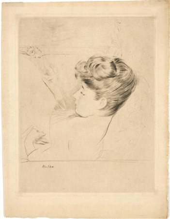 Helleu, Paul CÃ©sar(Vannes 1859 - Parigi 1927)JEUNE FEMME LISANT AU CANAPÃ‰....