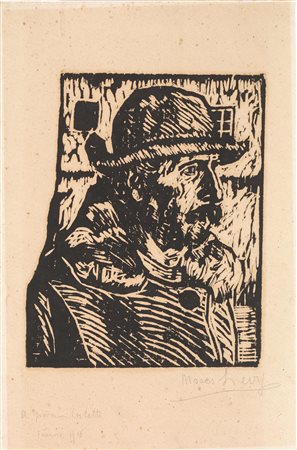 Levy, Moses(Tunisi 1885 - Viareggio 1968)UOMO CON CAPPELLO. 1914Xilografia....