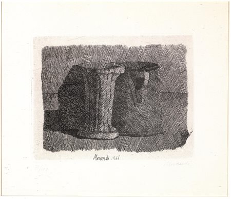 Morandi, Giorgio(Bologna 1890 - 1964)PICCOLA NATURA MORTA CON TRE OGGETTI....