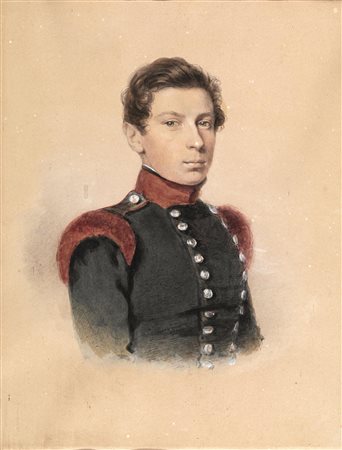 Scuola francese del XIX secoloCOPPIA DI RITRATTIMatita e acquerello con...