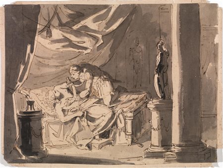 Scuola neoclassicaTARQUINIO E LUCREZIAPenna e inchiostro nero e acquerello...