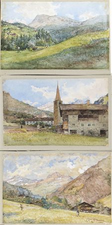 ROBERTO BOMPIANI  (Roma, 1821 - 1908): Lotto composto da 3 acquarelli raffiguranti paesaggi di Alagna Valsesia, 1897/1901