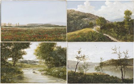 GIUSEPPE CECCONI (Foligno, 1877): Lotto composto da 4 tempere raffiguranti paesaggi