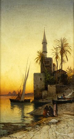 HERMANN DAVID SALOMON CORRODI (Frascati, 1844 - Roma, 1905): Tramonto sul Nilo