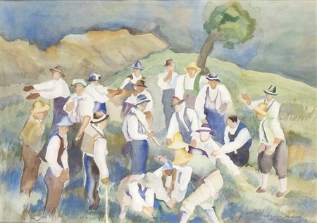 CARLO D'ALOISIO DA VASTO (Chieti, 1892 - Roma, 1971): Contadini in festa, 1928