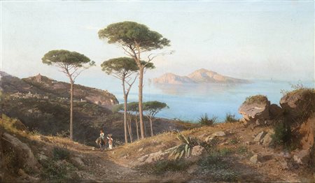 ALESSANDRO LA VOLPE (Lucera, 1820 - Roma, 1887) : Veduta di Capri dalla costiera