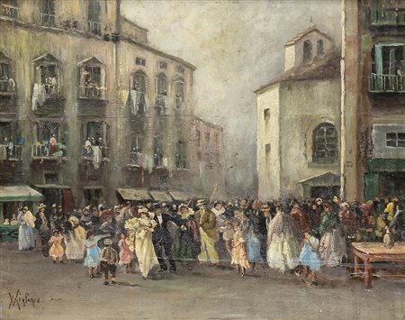 VINCENZO MIGLIARO (Napoli, 1858 - 1938): Festa di matrimonio