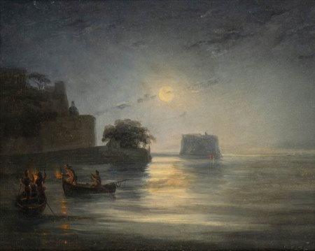 ANONIMO (XIX SECOLO): Notturno al Chiatamone con polpari