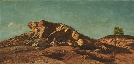 Michele Cammarano "Paesaggio roccioso con figura femminile" 
olio su tela (cm 35
