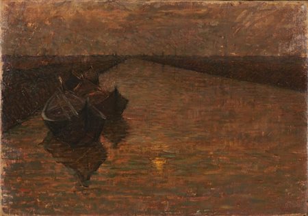 Luigi Gioli "Canale con barche" 1902
olio su tela (cm 32x45)
Firmato e datato in