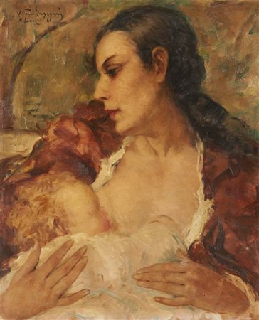 Vittorio Gussoni "Maternità" 1946, Milano
olio su compensato (cm 60x50)
Firmato,