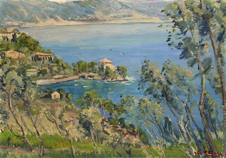 Paolo Punzo "Portofino - Paraggi" 1954 Portofino- Paraggi
olio su tela (cm 70x10