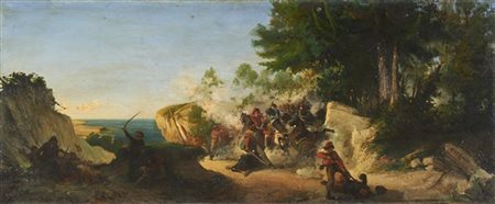 Michele Cammarano "Lo sbarco dei Mille" 
olio su tela (cm 49x120)
Firma non coev