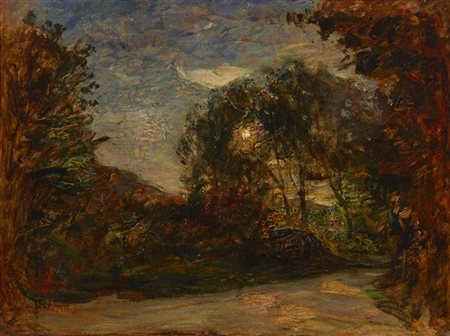 Antonio Fontanesi "Paesaggio al tramonto" 
olio su carta applicata a cartone (cm