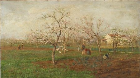 Vittorio Avanzi "Pesco in fiore" 
olio su tela (cm 63x108)
Firmato in basso a si