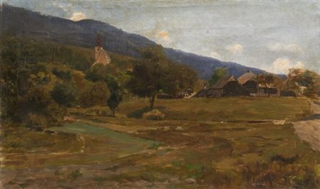 Guglielmo Ciardi "Paesaggio veneto" 
olio su tela (cm 45,5x75,5)
Firmato in bass