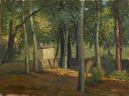 Carlo Fornara "L'orto di casa - Prestinone" 
olio su cartone telato (cm 30x39,5)