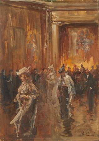 Pompeo Mariani "Al Casinò" 
olio su cartone (cm 34,5x24,5)
Firmato in basso a de