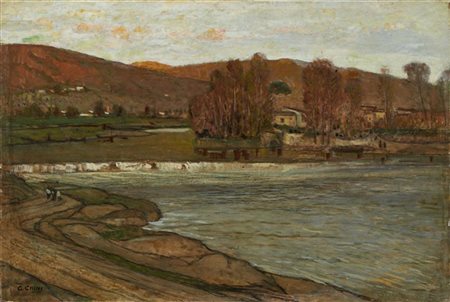 Galileo Chini "Veduta dell'Arno da Pontassieve" 
olio su compensato (cm 62x92)
R