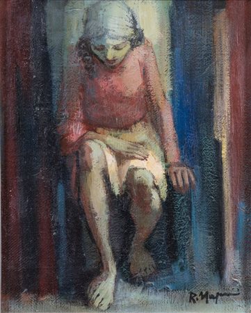 RENZO MAGNANINI (Gonzaga 1920 – Bentivoglio 2006) "Donna seduta". Olio su...