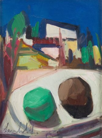 LAMBERTO LAMBERTI (Brescia 1925 – 2003) "Composizione". Olio su tela. Cm...