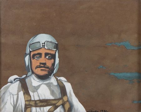 ANTONIO SALIOLA (Bologna 1939) "Zio pilota", 1971. Olio su tela. Cm 40x50....