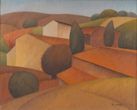 ROBERTO MASI (Firenze 1940 – 2011) "Paesaggio". Olio su tela. Cm 40x50. Opera...