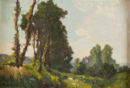 LÉON LAUNAY (1890 - 1956) "Paesaggio francese". Olio su tavola. Cm 38x55....