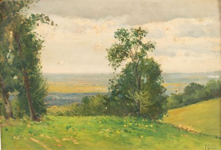 Pittore anonimo dell'inizio del XX secolo. "Paesaggio", 1904. Olio su tavola....