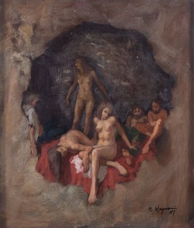 RENZO MAGNANINI (Gonzaga 1920 – Bentivoglio 2006) "Figure", 1971. Olio su...