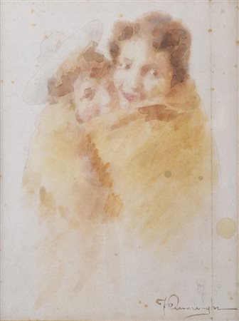 FEDERICO QUARENGHI (Milano 1858 – 1940) "Amore materno". Acquerello su...