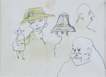 MINO MACCARI (Siena 1898 – Roma 1989) "Figure". Tecnica mista su carta. Cm...