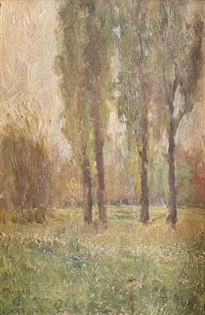 FAUSTO PRATELLA (Napoli 1888 – 1946) "Milano", 1921. Olio su tavola. Cm...