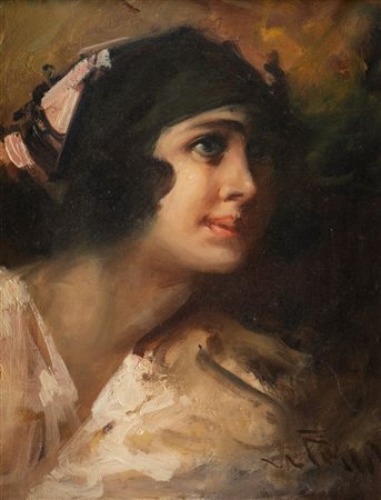 MARIO POBBIATI (Milano 1887 – 1956) "Il fiocco rosa". Olio su tela. Cm 50x40....