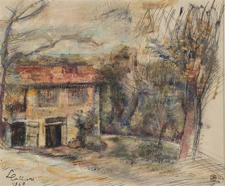 LEA COLLIVA (Bologna 1901 – 1975) "Paesaggio", 1943. Tecnica mista su carta....