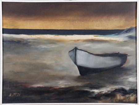 UGO SPEZI (Pesaro 1924) "Marina", 1966. Olio su tela. Cm 60x80. Opera firmata...