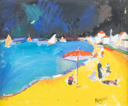 SANTE MONACHESI (Macerata 1910 – Roma 1991) "Spiaggia". Olio su tela. Cm...