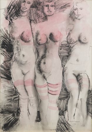 BRUNO CASSINARI (Piacenza 1912 – Milano 1992) "Figure", 1970. Acquerello e...