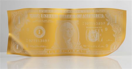 KARL LAGASSE (Parigi 1981) "One Dollar Gold KL", 2022. Scultura in alluminio....