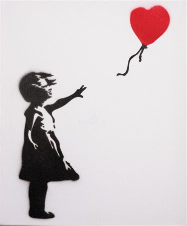BANKSY (Bristol 1974) "Dismaland", 2015. Spray su tela. Cm 30x24. Al retro...
