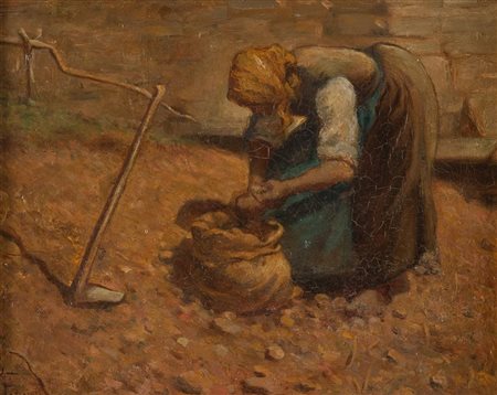 RAFFAELE FACCIOLI (Bologna 1845 – 1916) "Contadina". Olio su tela. Cm...