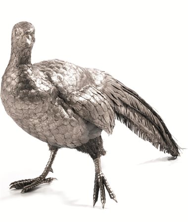 Soprammobile, in argento, realisticamente modellato come un fagiano, lung. cm...