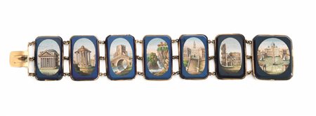 Bracciale, fine sec. XIX, in oro rosa, pasta vitrea e micromosaicorealizzata...
