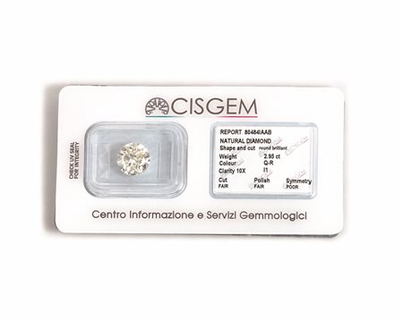 Diamante taglio brillante di ct 2,95colore Q-R, purezza I1. Il brillante,...