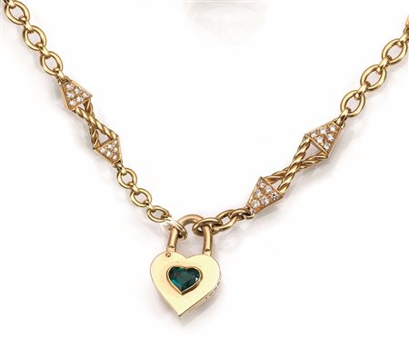Collana girocollo, Torrini, in oro giallo, smeraldo e diamantirealizzata ad...