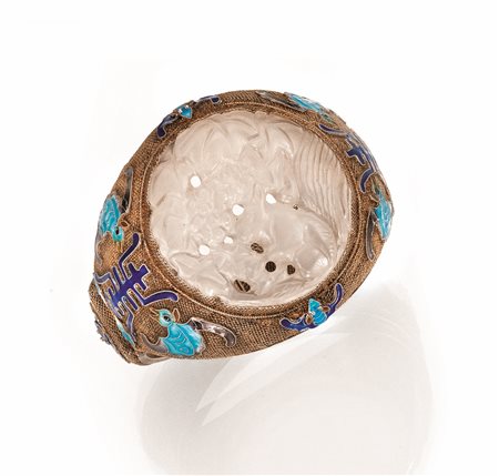 Bracciale in argento sterling dorato e quarzo rosaa cerchio rigido traforato...