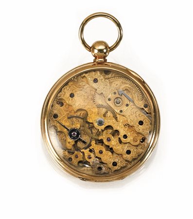 Orologio da tasca squelette, fine sec. XIX, in oro giallo 18 kt Cassa con...