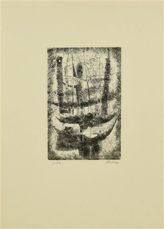 Enrico Paulucci (1901 - 1999) BARCHE, 1967 acquaforte, cm 23,7x14,7; su...