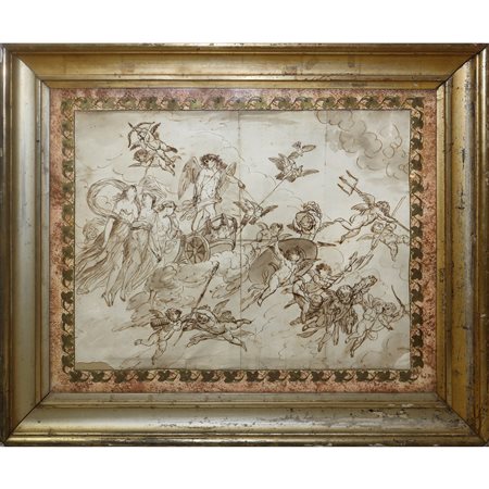 Giandomenico  Tiepolo (attribuito a) (Venezia 1727-Venezia 1804)  - Carro dell'aurora con putti, amorini e ninfe, XVIII Secolo
